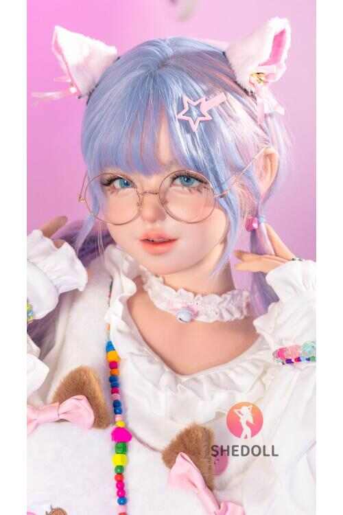 SHEDOLL 夭夭 145cm｜暴乳Gカップ｜猫耳雙馬尾眼鏡娘｜白蓬裙過膝襪｜全身植毛･口部通道･1:1復刻｜二次元伴侶/宅男婚活